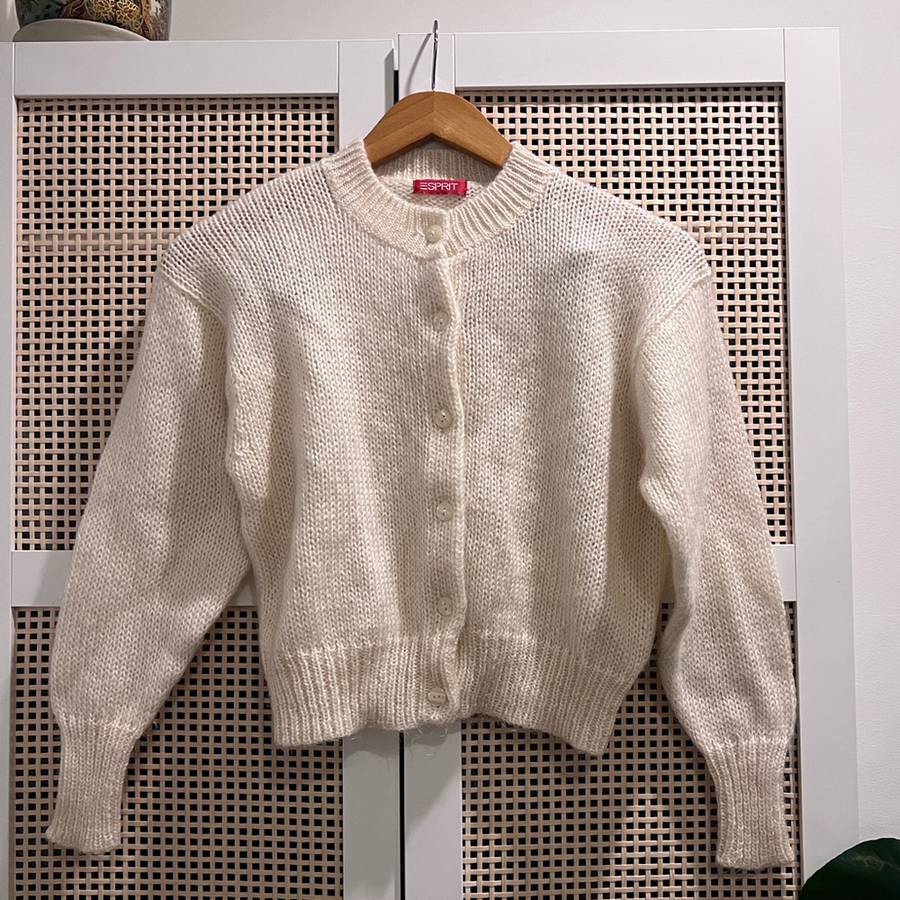 Vintage Espirit Mohair Cardigan Cream Semi-Sheer Size M